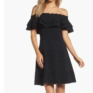 Eliza J Black black off the shoulder dress Womens Size L Ruffles A line Midi